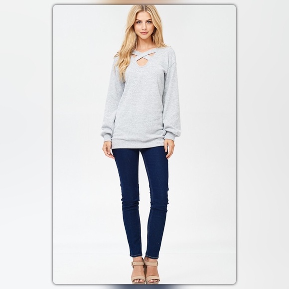 Heather Gray Criss Cross Sweater - Picture 2 of 3